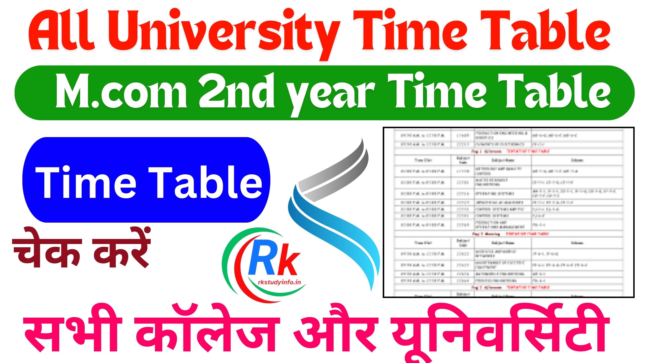 M.com 2nd year Time Table