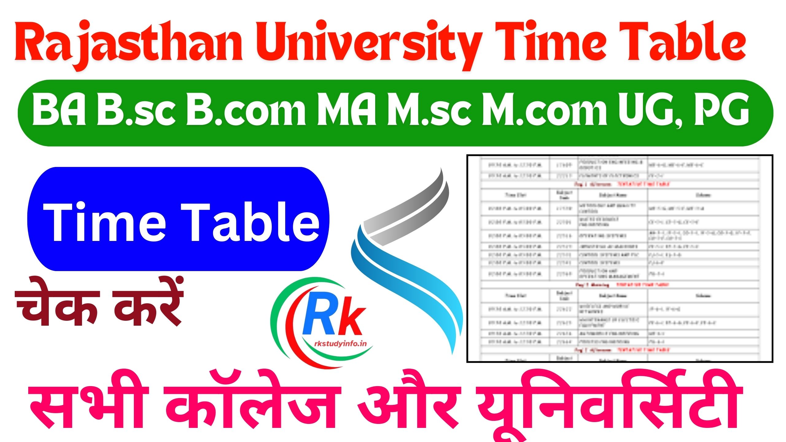 Rajasthan University Time Table