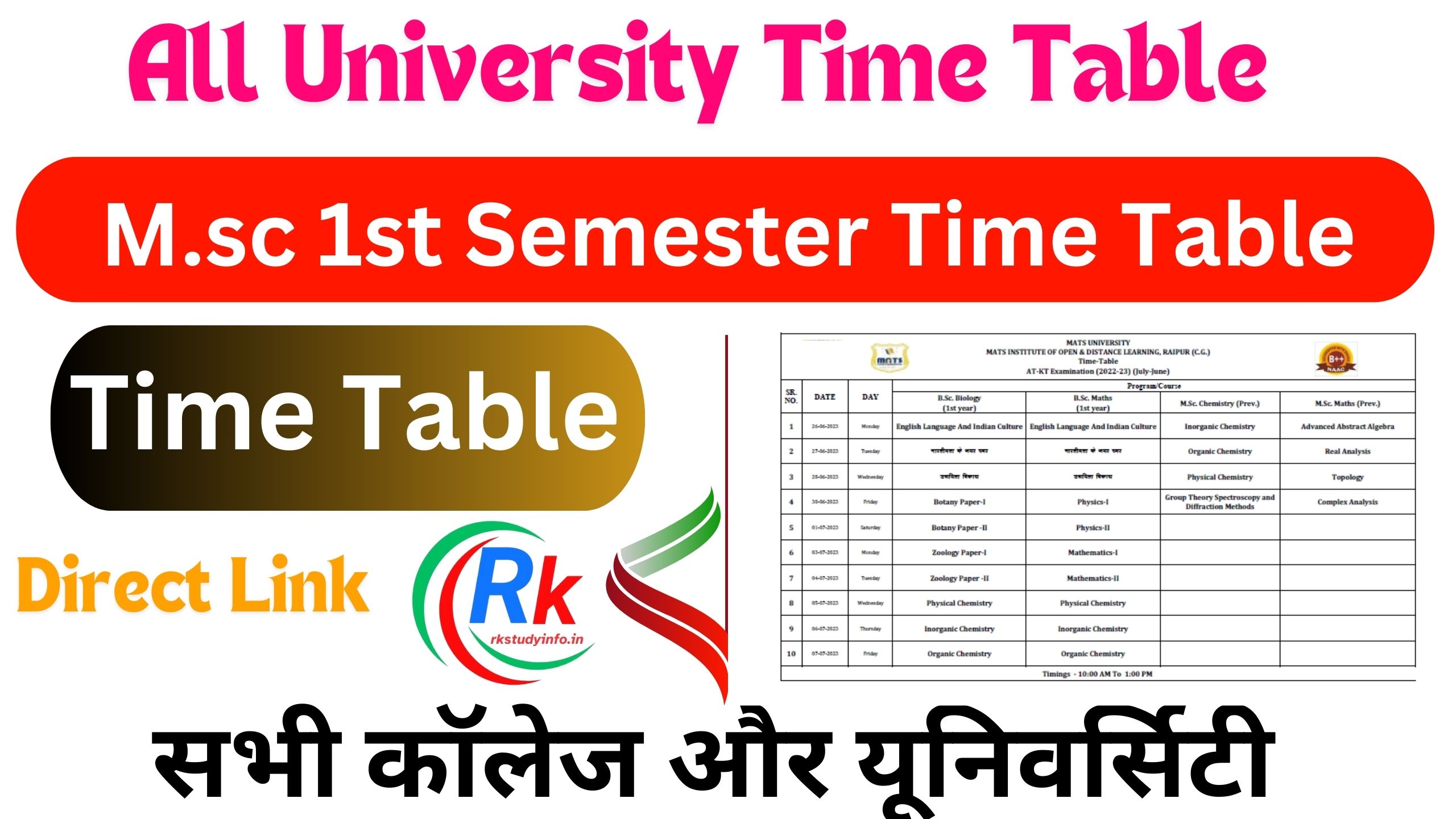 M.sc 1st Semester Time Table